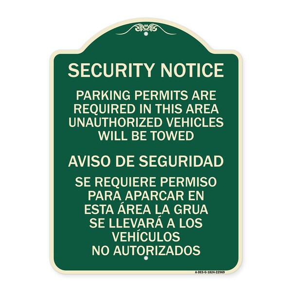 Signmission Parking Permits Are Required in This Area Unauthorized Vehicles Will Be Towed Aviso, G-1824-22969 A-DES-G-1824-22969 - main